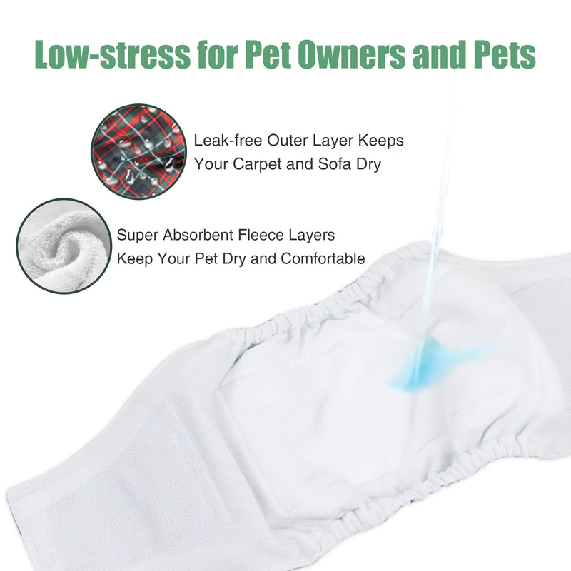 wegreeco Washable Male Dog Belly Band (Stylish Pattern) - Pack of 3 - Washable Male Dog Belly Wrap, Dog Diapers Male Medium (15" to 17") Blue, Green, Red Plaid - BeesActive Australia