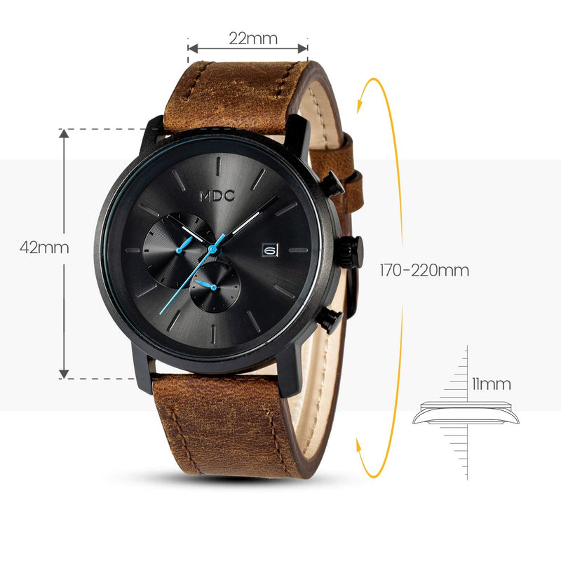 Infantry MDC Mens Black Watch Fashion, Chronograph Quartz Wrist Watches for Men, with Auto Date Waterproof, Genuine Leather Strap Brown - BeesActive Australia