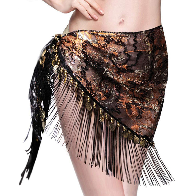 [AUSTRALIA] - ROYAL SMEELA Belly Dance Hip Scarf Gold Coins Belly Dance Costume for Women Tribal Triangle Tassel Hip Scarves Skirt Outfit Hot Pink 