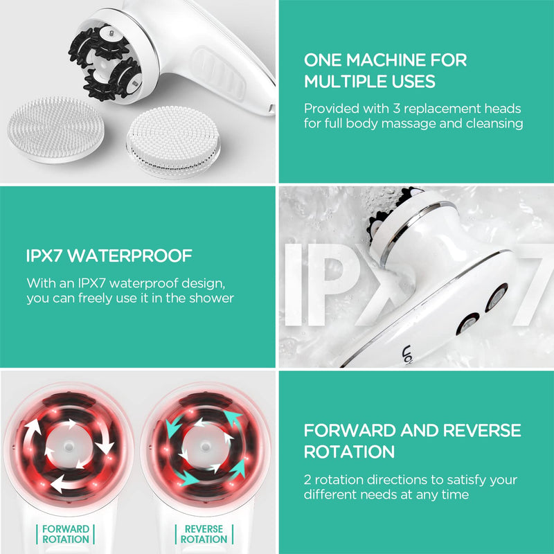 VOYOR Handheld Massager Cordless Deep Tissue Cellulite Massager for Face, Hand, Arm, Neck, Foot and Body, Silicone Face Brush, 3 Multi-Functional Heads, IPX7 Waterproof & Rechargable VRMM1 - BeesActive Australia