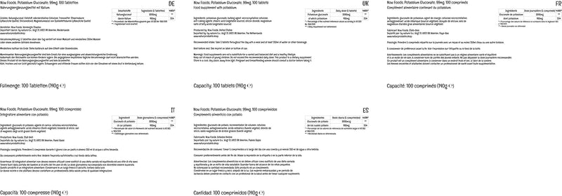 Now Foods, Potassium Gluconate, 99mg, 100 Vegan Tablets, Lab-Tested, Gluten Free, Soy Free, Vegetarian, Non-GMO - BeesActive Australia
