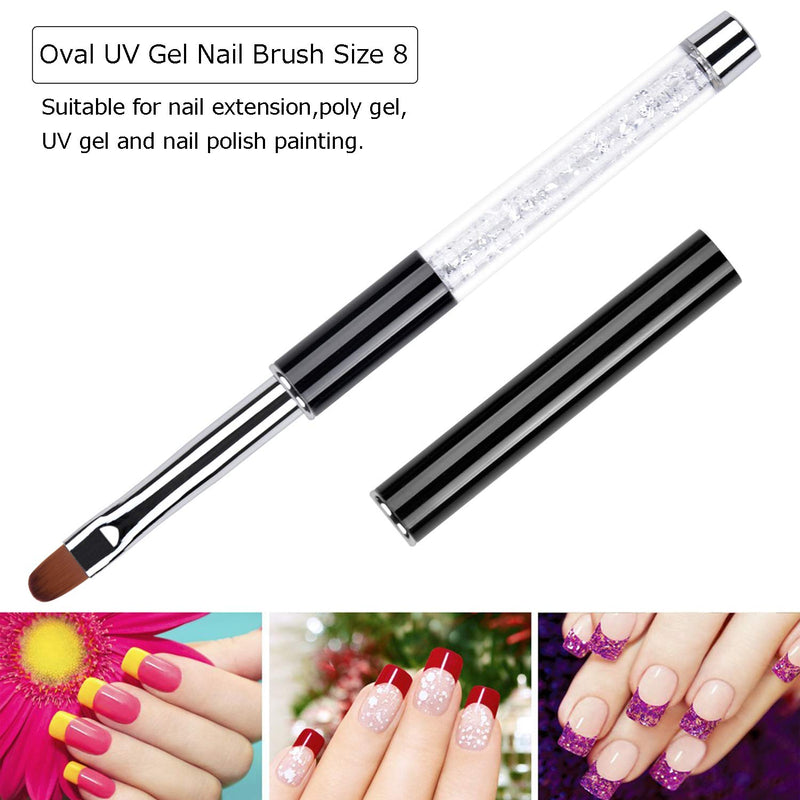 Ycyan 2Pcs Oval & Flat UV Gel Nail Brush Set Rhinestone Handle Professional Nail Art Design Brushes - BeesActive Australia