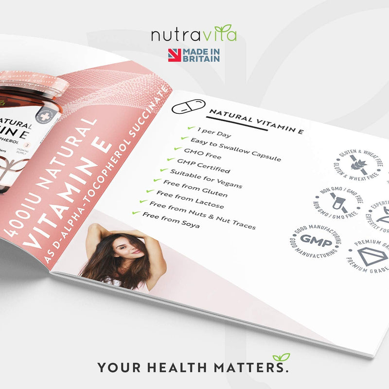 Vitamin E 400IU D-Alpha Tocopherol � 100% Natural Vitamin E � 90 Vegan Capsules � Highly Absorbable � 3 Month Supply � Protects Cells from Oxidative Stress � Made in The UK by Nutravita 90 Count (Pack of 1) - BeesActive Australia