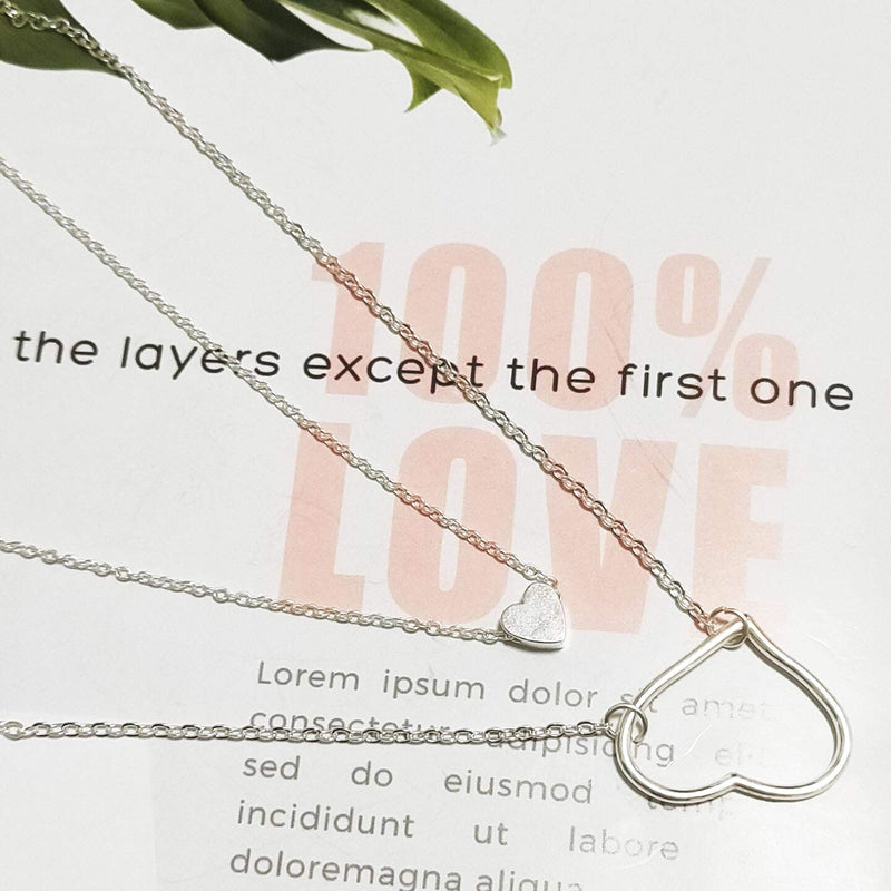 Heart Pendant Necklace Boho Geometric Heart-Shape Necklace Chain Jewelry for Women Girls (Silver) Silver - BeesActive Australia