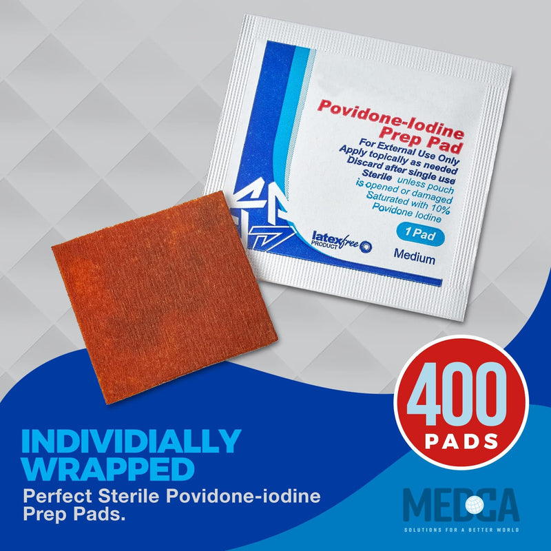 Iodine Prep Pads - (Box of 400 Count) Iodine Prep Solution Pads, 10% Povidone Iodine Swabs for Individual Disposable Cotton First Aid - BeesActive Australia