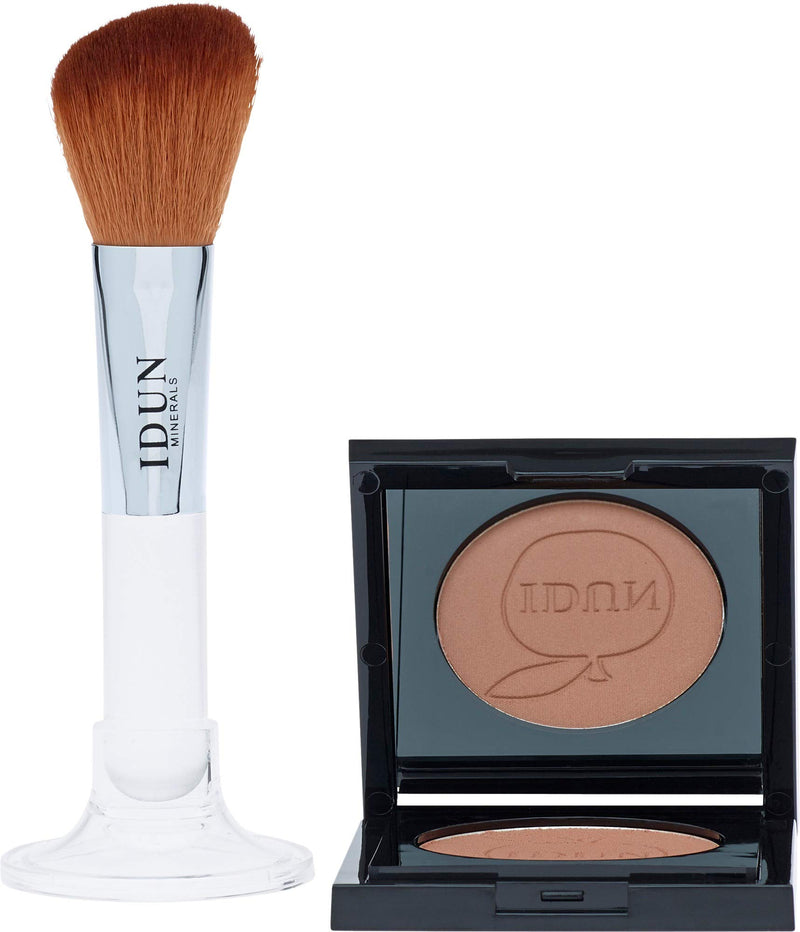IDUN Minerals Bronzer, Sommardrom - Highly Pigmented Pressed Powder, Matte Finish - Sculpt Cheekbones w/Definition & Drama - Ultra-Purified, Safe for Sensitive Skin, Built-in Mirror - Tan, 0.16 oz - BeesActive Australia
