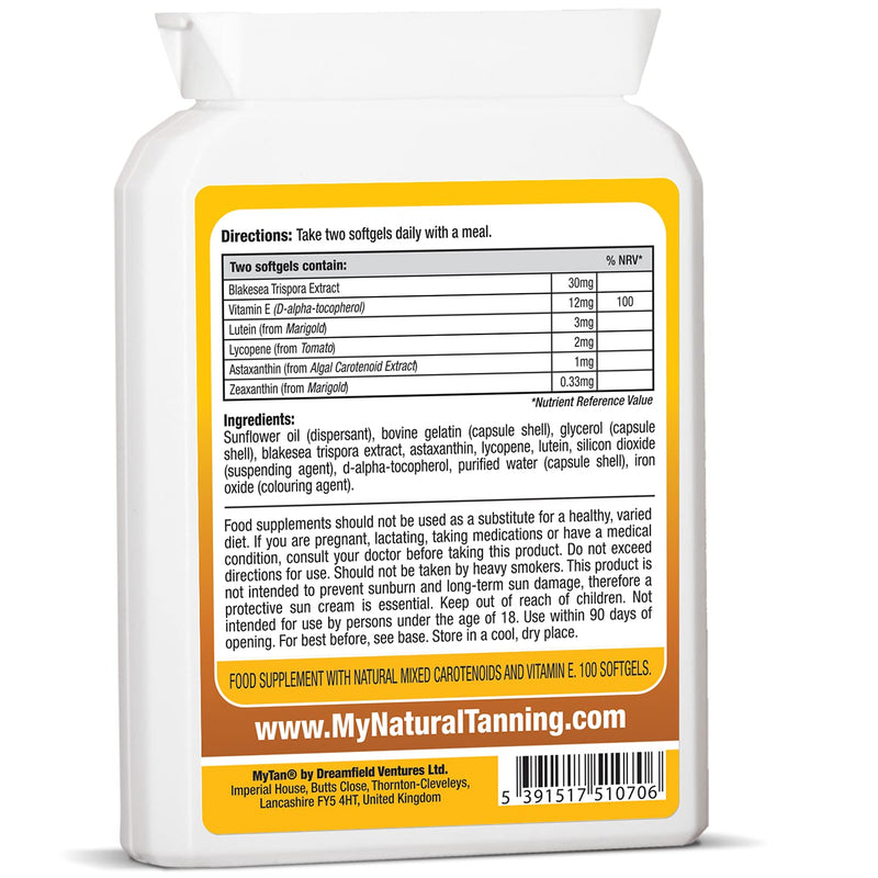 MyTan Bronze Tanning Pills | 100 Softgels | Tanning Tablets with Natural Mixed Carotenoids | Use with Or Without Sun For A Healthy, Safe Tan - BeesActive Australia