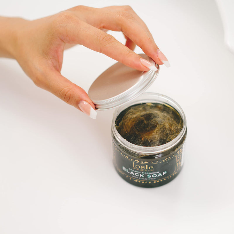 Loelle - 100% Organic Moroccan Black Soap - Made with Natural Ingredients - Black Hammam Exfoliating Body Scrub - Exfoliating Shower Gel (200g) - BeesActive Australia