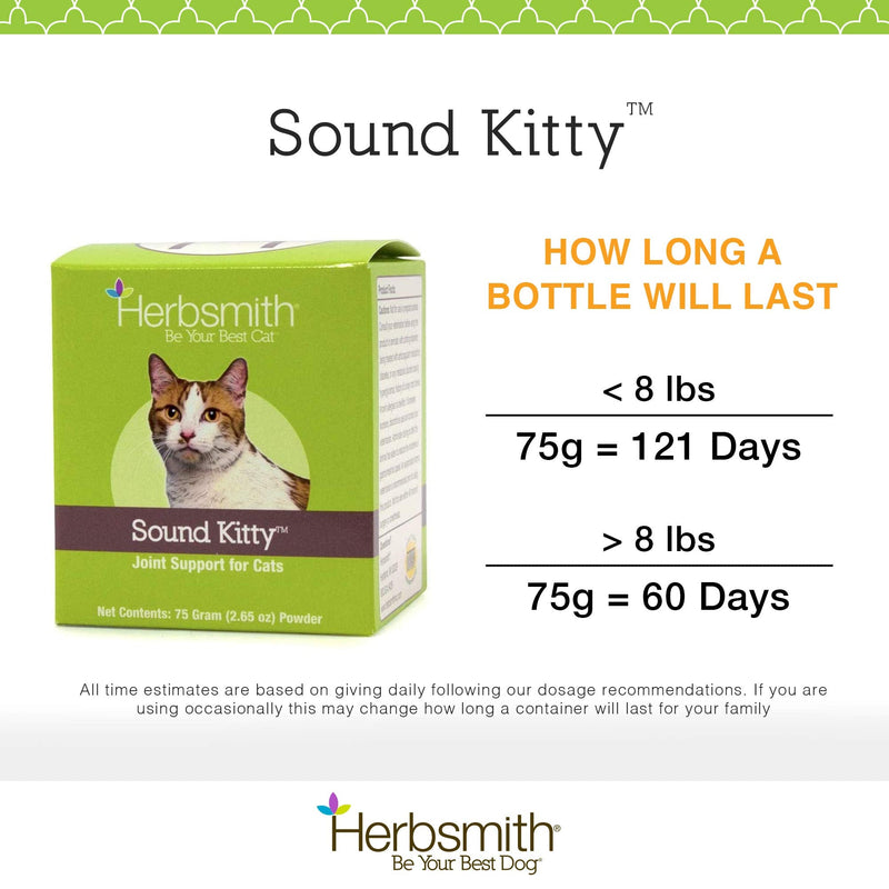 Herbsmith Sound Kitty – 5-in-1 Joint Care for Cats with Chondroitin, Glucosamine & MSM- Natural Joint Pain Relief for Cats – 75g - BeesActive Australia