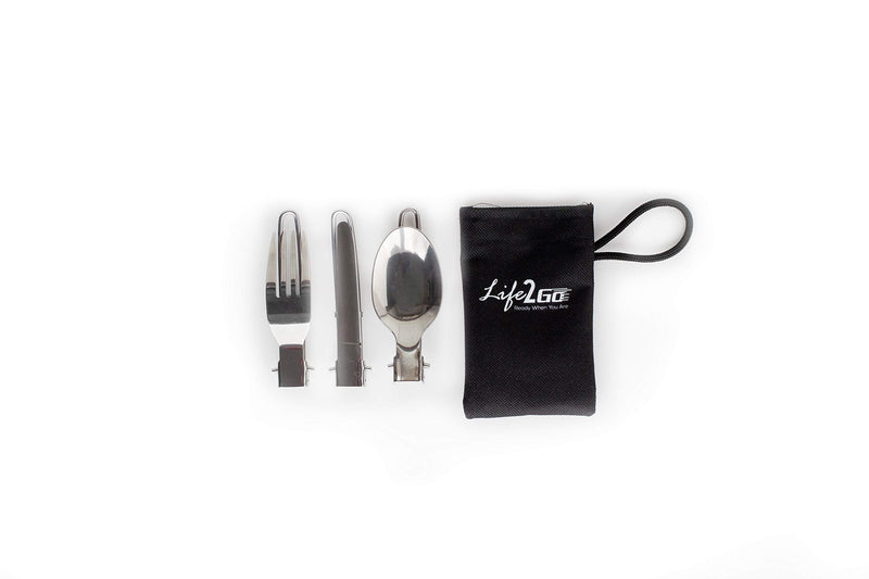 LIFE 2 GO 3-Piece Stainless Steel Folding Utensil Set/Silverware with Storage Case includes a Fork, Spoon, and Knife and is portable, lightweight with a strong and compact design. - BeesActive Australia