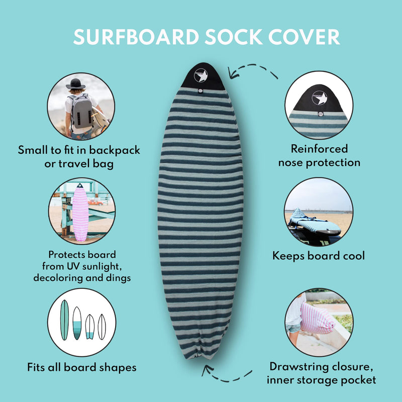 PAMGEA Surfboard Sock Cover | Lightweight Board Bag, Stretch Protective Cover| For Shortboard, Longboard, Hybrid, & Standup Paddleboard (SUP) 5'8" Hybrid Aqua - BeesActive Australia