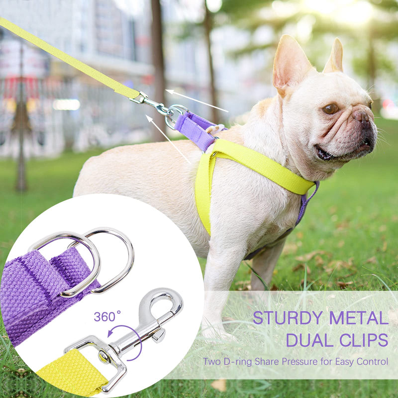 No Pull Dog Harness and Leash Set, Step in Dog Halter Harness with Poop Bag Holder, Adjustable Lightweight Cotton Straps Suitable for Small Medium Large Dogs Outdoor Walking Running Hiking Purple-Yellow S - BeesActive Australia