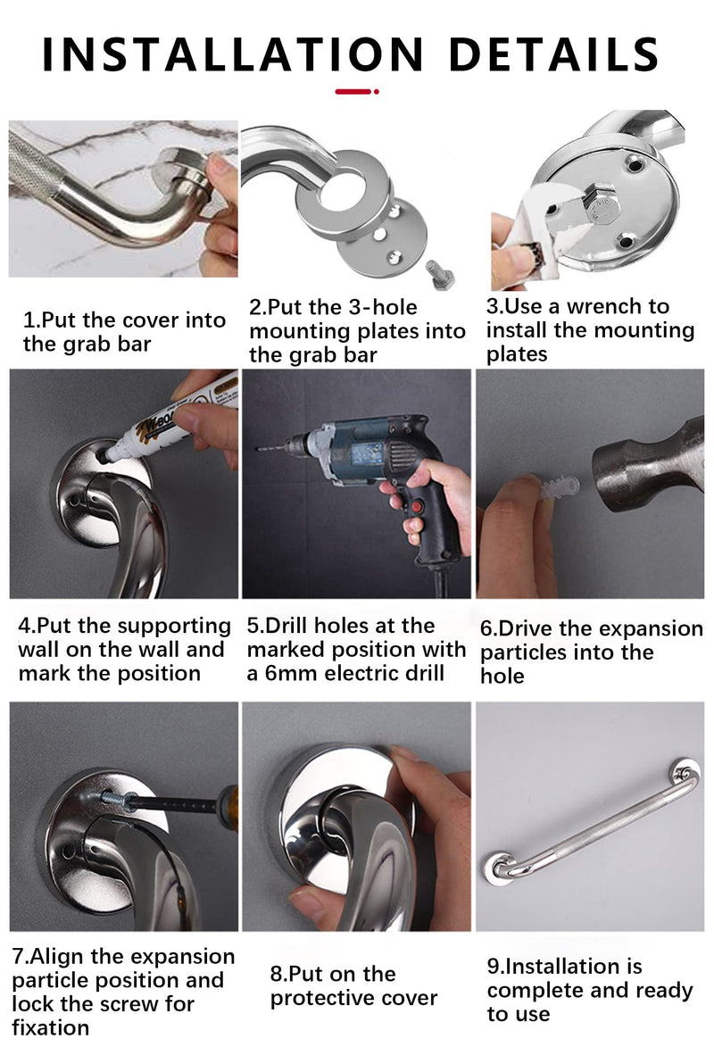 12inch Anti Slip Shower Grab Bar Handle, Chrome Stainless Steel Bathroom Grab Bar, Knurled Bathroom Balance Bar,Safety Hand Rail Support,Handicap Elderly Senior Assist Bath Handle 12 Inch (Pack of 1) Silver Knurled (304) - BeesActive Australia