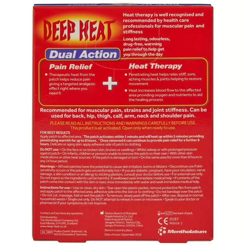 Deep Heat Pain Relief Heat Patches | Pain Relief with Heat Therapy | 4 Patches (Pack of 2) - BeesActive Australia
