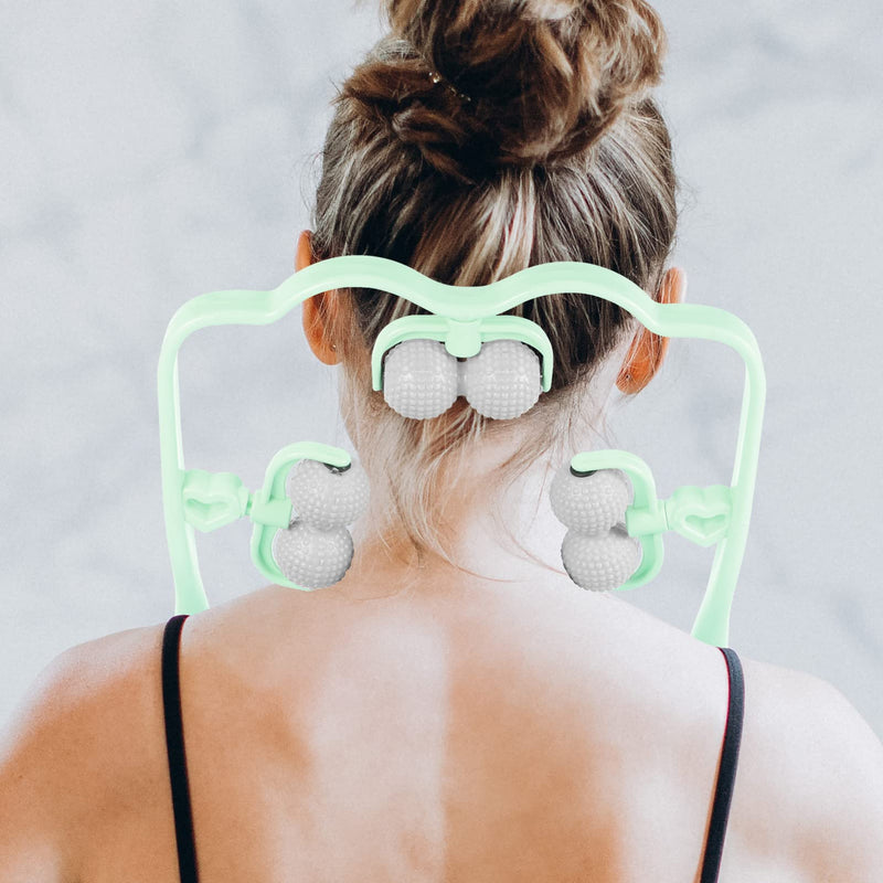 Healvian Hip Hook Neck Massage Roller Neck and Shoulder Shiatsu Deep Tissue Trigger Point Manual Self Muscle Massage Tool with Balls for Self Muscle Tension Relief Scalp Massager Green Arm Massager - BeesActive Australia