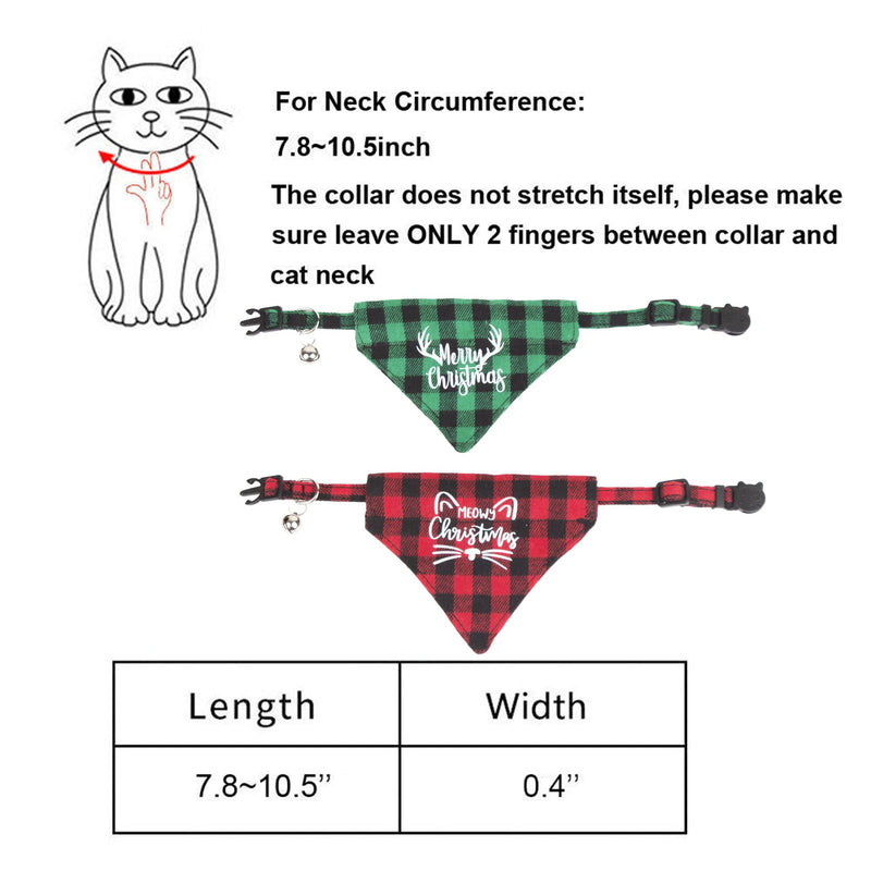 ADOGGYGO Christmas Cat Collars Breakaway with Bell, 2 Pack Adjustable Cat Bandana Collar with Merry Christmas Pattern, Red Green Plaid Cat Christmas Collars for Cats Kittens - BeesActive Australia