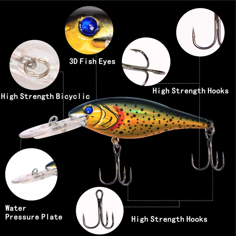 Salwater Fishing Lures Hard Baits Set, 3D Eyes Minnow Crankbaits Swimbaits Topwater Fishing Lures Kit for Bass Trout Walleye 10pcs - BeesActive Australia