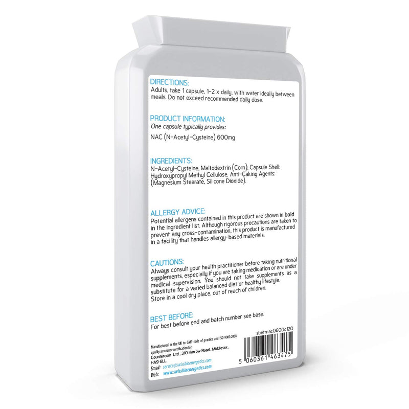 N-Acetyl Cysteine (NAC) 600 mg 120 Capsules - UK Manufactured and Suitable for Vegans & Vegetarians - BeesActive Australia