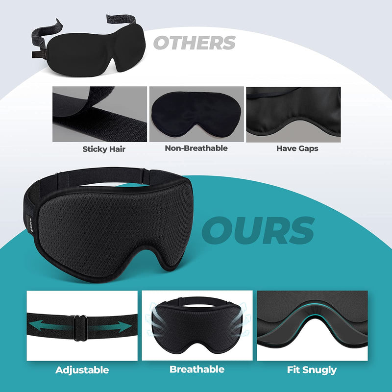 WAOAW Sleep Mask for Women Men, Eye Mask Sleeping of 3D Light Blocking Blindfold(Black) Black - BeesActive Australia