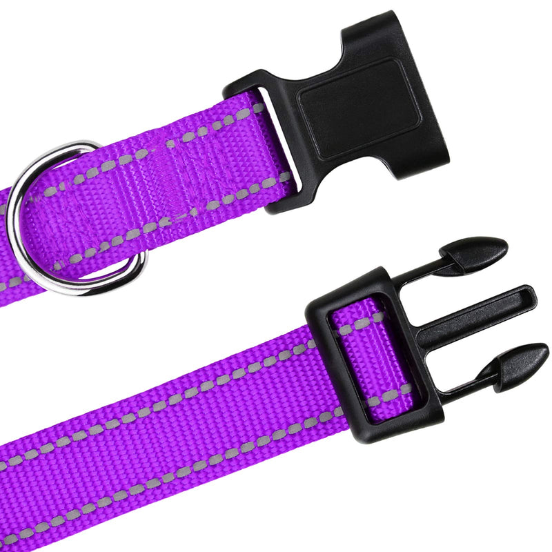 TagME Reflective Nylon Dog Collars, Adjustable Classic Dog Collar with Quick Release Buckle for Puppy /Extra Small/ Small /Medium /Large Dogs Small (Pack of 1) Purple - BeesActive Australia