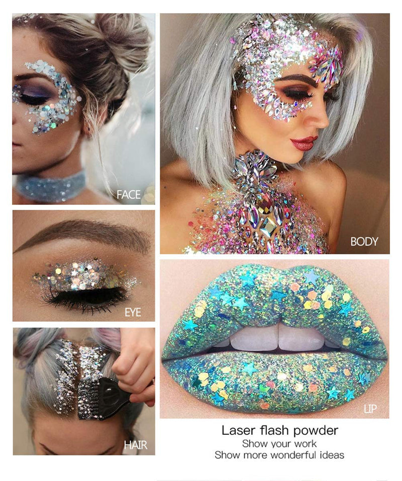 GL-Turelifes Mermaid Sequins Chunky Glitter Liquid Eyeshadow Glitter Body Gel Festival Glitter Cosmetic Face Hair Nails Makeup Long Lasting Sparkling 30g (09# White) 09# White - BeesActive Australia
