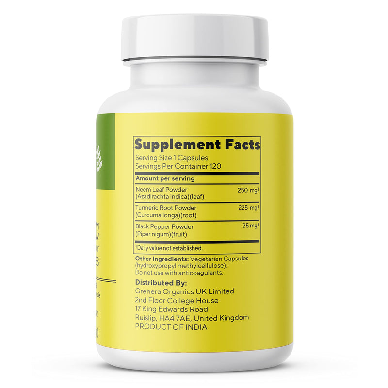 Neemveda Neem Turmeric Capsules with Black Pepper 120 Veg Capsules (Detox, Eczema, Skin Supplement) - BeesActive Australia
