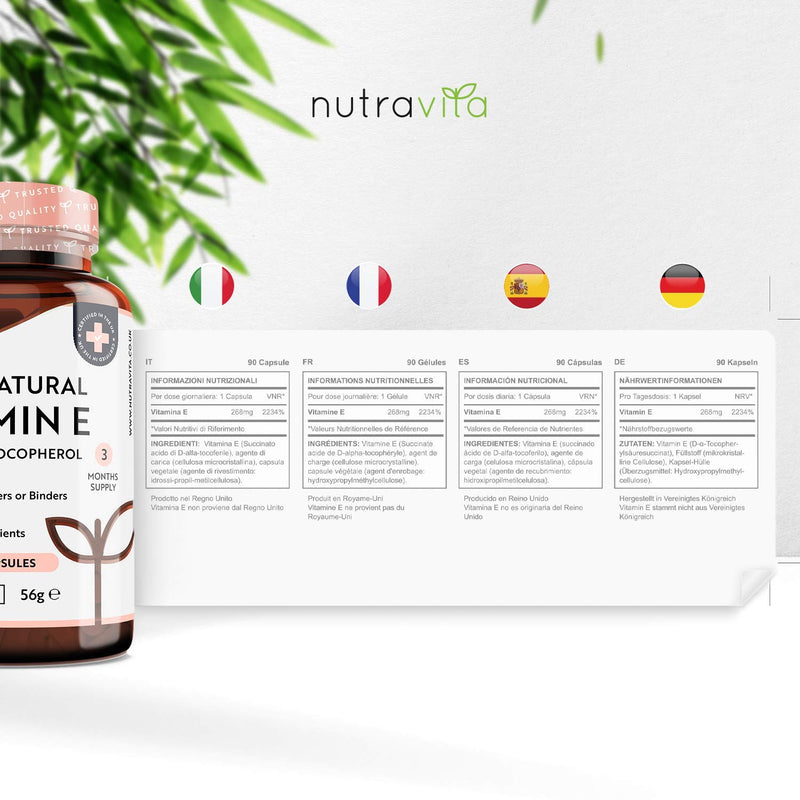 Vitamin E 400IU D-Alpha Tocopherol � 100% Natural Vitamin E � 90 Vegan Capsules � Highly Absorbable � 3 Month Supply � Protects Cells from Oxidative Stress � Made in The UK by Nutravita 90 Count (Pack of 1) - BeesActive Australia
