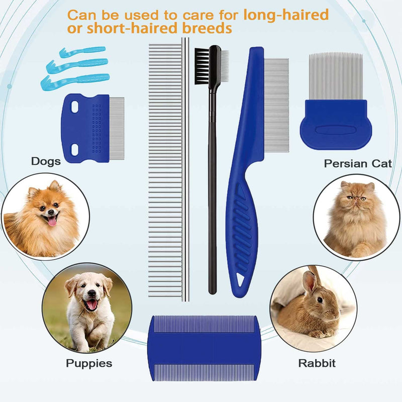Pet Grooming Comb Kit, Tear Stain Remover Brush, Undercoat Rake for Dogs & Cats, Dematting Tool for Long Haired Dogs Kittens Puppies, Flea Comb for Removal Dandruff Tangles Knots, Shedding Hair & Fur - BeesActive Australia