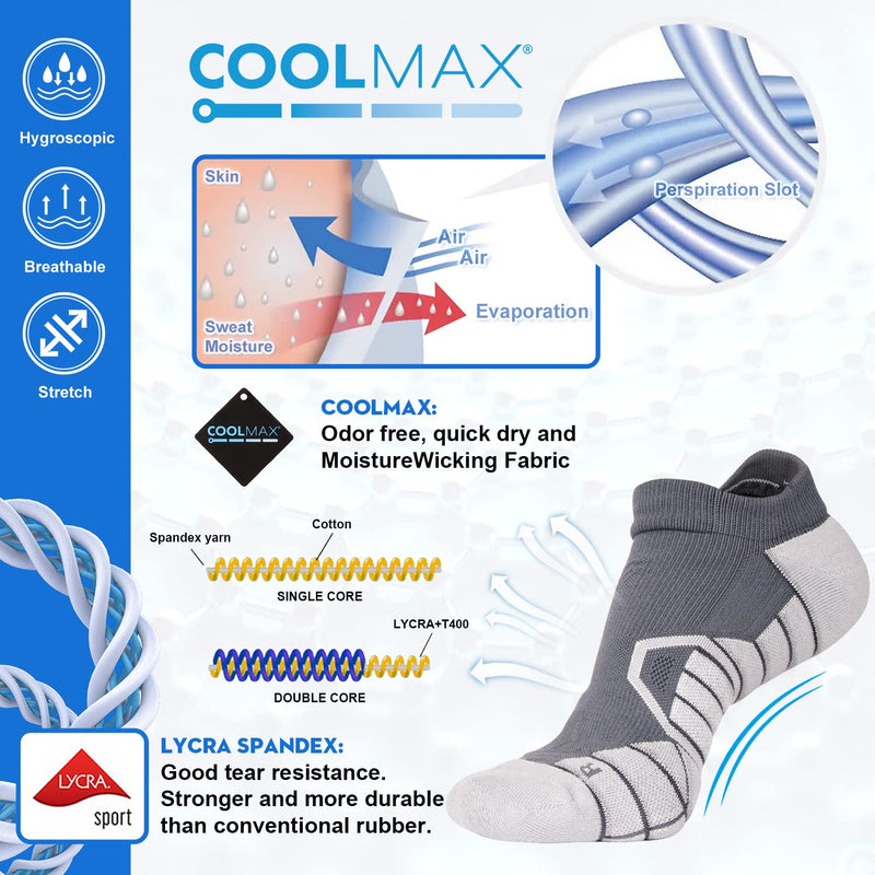 Hylaea Athletic Running Socks Cushion Padded Moisture Wicking Low Cut 3 Pairs Black Grey White Small - BeesActive Australia