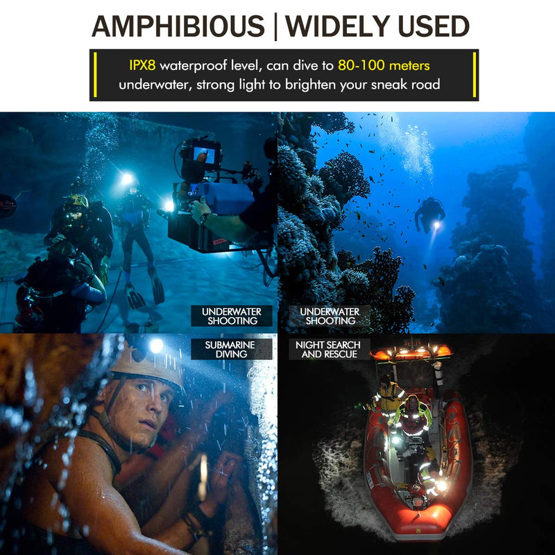 Genwiss Dive Light, Diving Flashlight Underwater Lights Scuba Diving Flashlight, 1000 Lumens Underwater 80M Flashlight for Diving Activities, Torch Light with Rechargeable Battery and USB Charge - BeesActive Australia