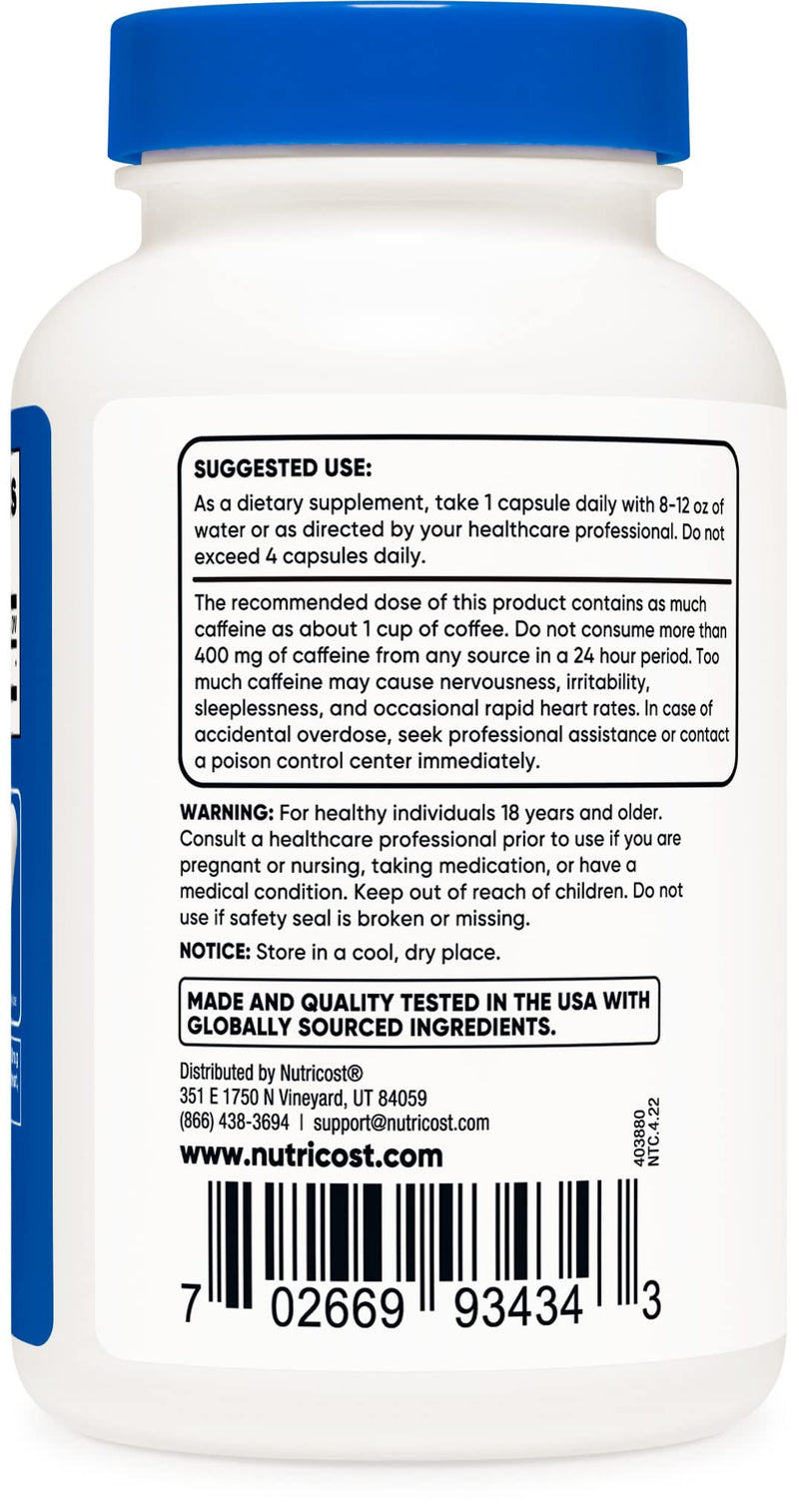 Nutricost Caffeine Pills 100mg Per Serving, 250 Capsules 250 Count (Pack of 1) - BeesActive Australia