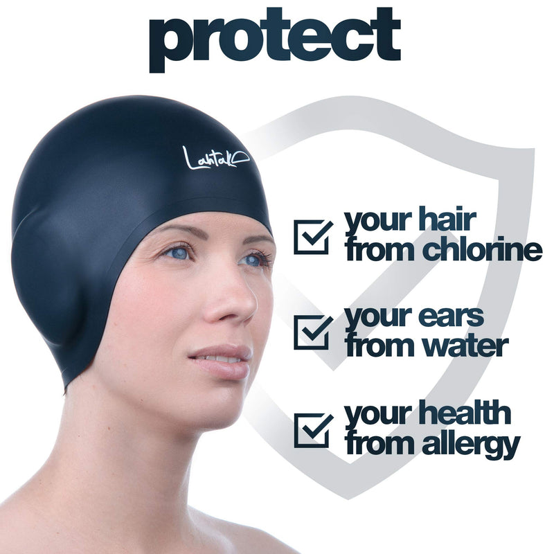 [AUSTRALIA] - Swim Caps Ear Protection 3D - Swimming Cap for Women Men - Silicone Swim Cap Waterproof - Fits Long Hair & Short - Adult Swim Cap - Youth Swim Cap - Swim Hats Black 