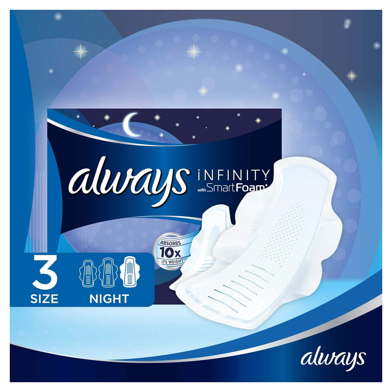 Always Infinity Night Sanitary Towels Wings 10 Pads Revolutionary Technology, Always Comfort and Protection, Size 3 - BeesActive Australia