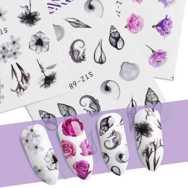 24 Pcs Flower Nail Stickers Water Transfer Nail Art Decals, TOROKOM Fresh Nail Stickers Decals Leaf Flowers Plants Nail Art Stickers for DIY Manicure Tips Fingernails & Toenails Decor - BeesActive Australia