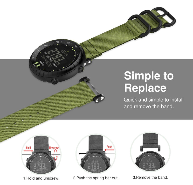 MoKo Band Compatible with Suunto Core, Fine Woven Nylon Adjustable Replacement Wriststrap Band with Double Buckle Ring for Suunto Core Smart Watch - Army Green - BeesActive Australia