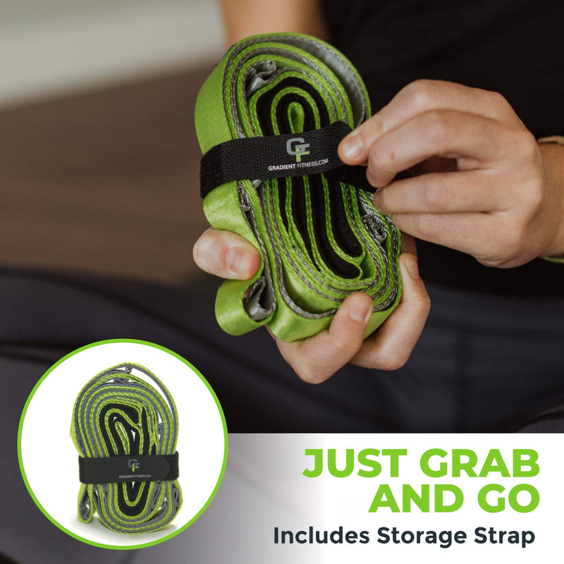Gradient Fitness Stretching Strap, 1 Inch Strap Width, Neoprene Padded Handles Green/Gray - BeesActive Australia