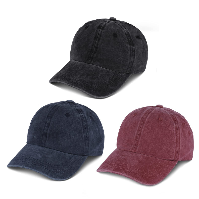 OAKFARM Baseball Cap Mens Hats for Women Distressed Washed Denim Vintage Ball Caps Summer Sun Dad Hat Unisex Adjustable 3 Pack - BeesActive Australia