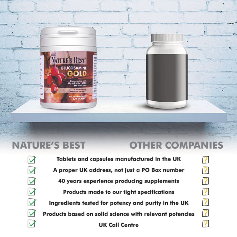 Glucosamine Gold | High Strength 1400mg 100% Plant-Based | 120 Tablets | All-in-one Formula with Phytodroitin�, Chondroitin, Ginger, rosehips and quercetin | Taste Free Tablets | Made in The UK - BeesActive Australia