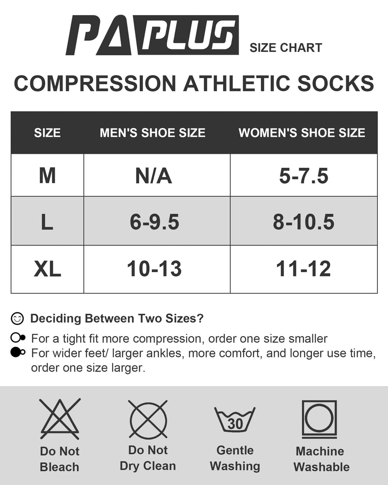 PAPLUS Compression Running Sock for Men and Women 3 Pairs, Cushioned Athletic Crew Socks with Arch Support Black+white+grey(3 Pairs ) X-Large - BeesActive Australia