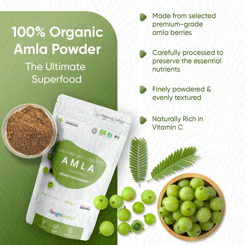Premium Organic Amla Powder for Hair Care, Skin & Immunity - Unmatched VIT C Power - Soil Association Certified - Vegan & Non-GMO - Indian Gooseberry for Hair Masks, Face Masks & Nourishing Drinks - BeesActive Australia