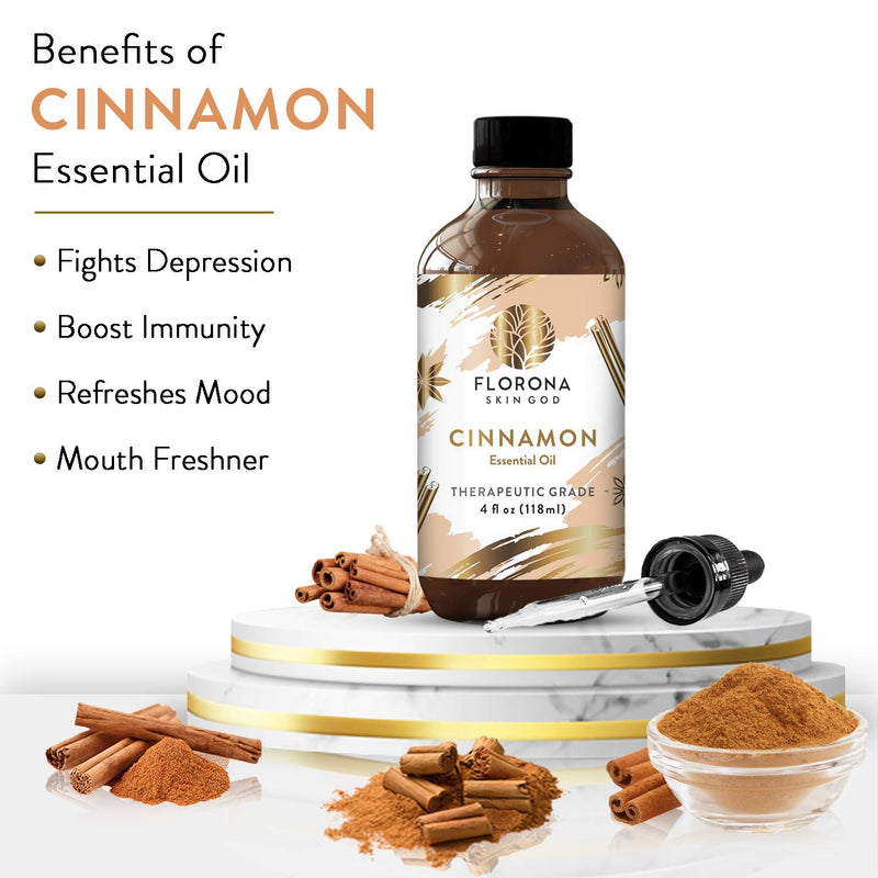 Cinnamon Essential Oil 4Oz Large Bottle with Gift Box - (100% Pure & Natural - UNDILUTED) Therapeutic Grade - Perfect for Aromatherapy, Relaxation, Skin Therapy & More! Cinnamon 4 Ounce - BeesActive Australia