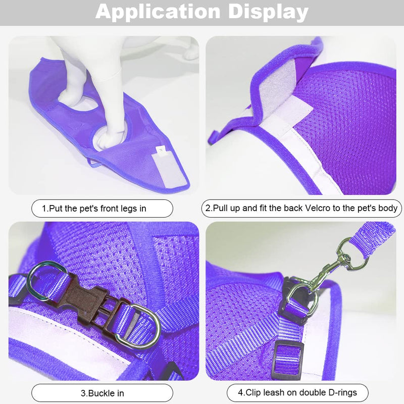 meioro No Pull Dog Harness,Reflective Adjustable Puppy Vest Harnesses with Leash Soft Padded Mesh,Lightweight Escape Proof Pet Harnesses for Small Medium Dog Cat X-Small Purple - BeesActive Australia