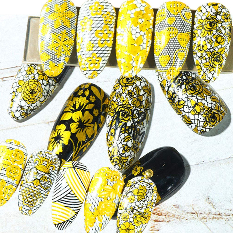 Nail Decal Nail Art Foil Transfer Lace Series Stickers Shining Gold Black Snowflake Rose Flower Stripe Nail Foil Adhesive Decals Starry Sky Manicure Transfer Tips Nail Art DIY Decoration Kit - BeesActive Australia