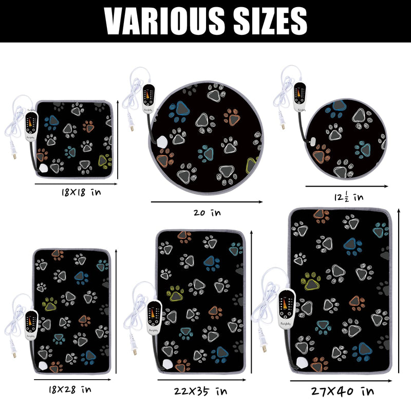 Furrybaby Pet Heating Pad, Waterproof Dog Heating Pad Mat for Cat Pet Heated Warming Pad with Durable Anti-Bite Tube Indoor for Puppies Dogs Cats Temp adjustable round 12in 1 pack black - BeesActive Australia