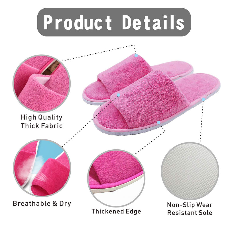 Spa Slipper- 5 Pairs of Velvet Open Toe Slippers with Travel Bags- One Size Fit Most Men and Women for Spa, Party Guest, Hotel and Travel, Washable and Non-Disposable Pink - BeesActive Australia