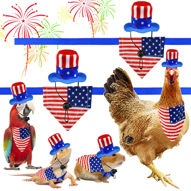 Vehomy 4Pcs Independence Day Bearded Dragon Costume 4th of July Bearded Dragon Hats Lizard Bandanas Lizard Uncle Sam Hat American Flag Hat Lizard Flag Bandana Scarf for Hamster Leopard Gecko - BeesActive Australia