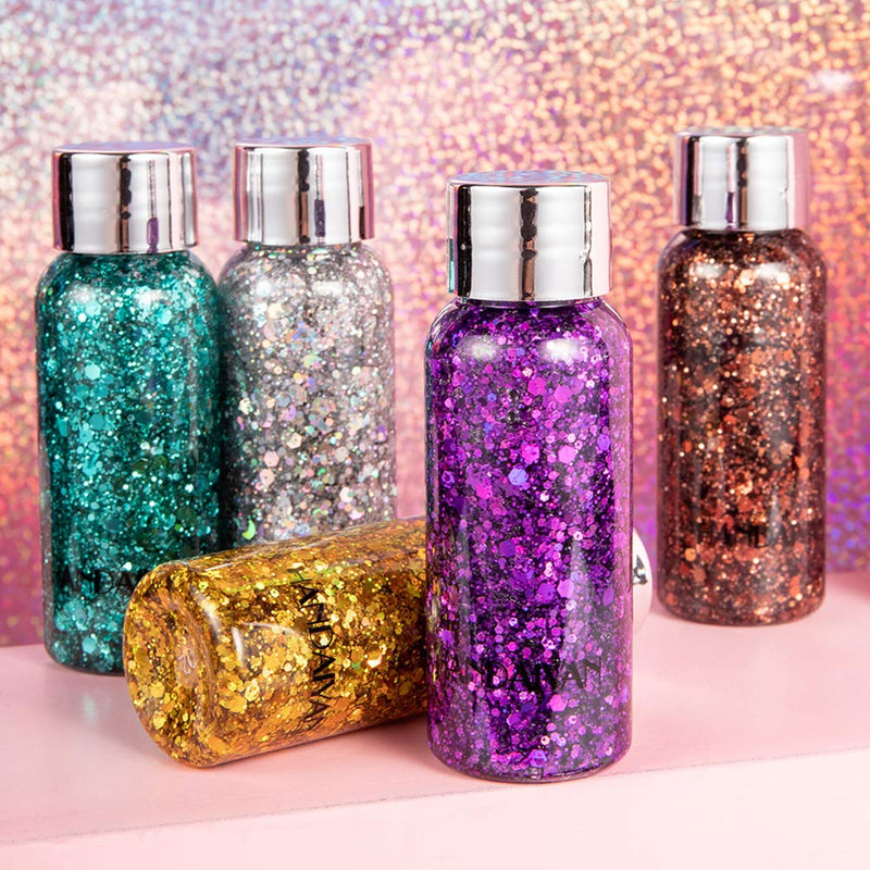 GL-Turelifes Mermaid Sequins Chunky Glitter Liquid Eyeshadow Glitter Body Gel Festival Glitter Cosmetic Face Hair Nails Makeup Long Lasting Sparkling 30g (09# White) 09# White - BeesActive Australia
