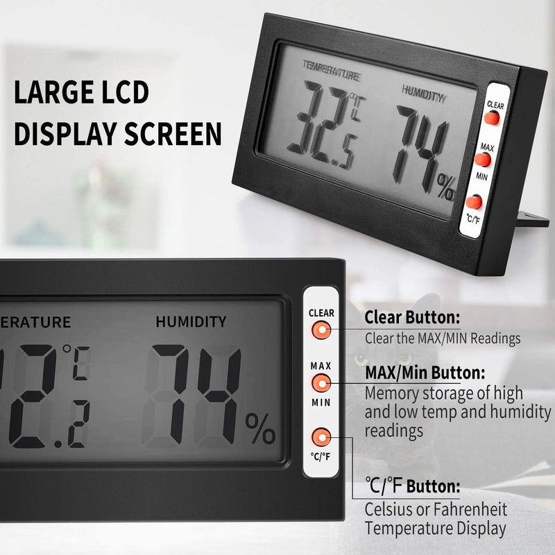 Simple Deluxe Digital Thermometer and Hygrometer with Humidity Probe for Reptile Tank/Egg Incubator Easy to Read, Thermo&Hygro Meter, Black 2-Pack - BeesActive Australia