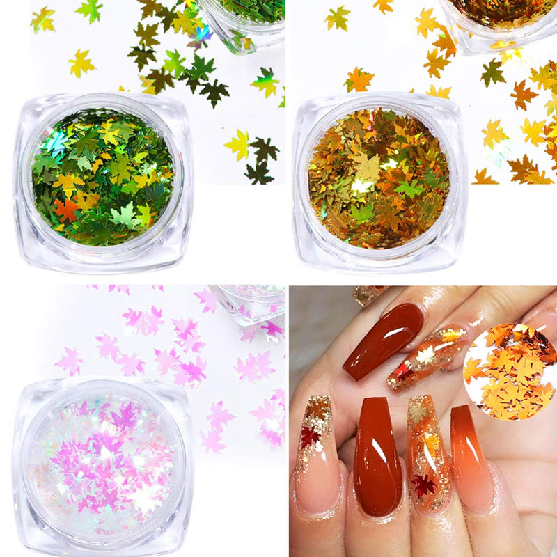 6 Colors Maple Leaf Glitter Nail Sequins Fall Nail Art Stickers Autumn Leaf Shape Flakes Acrylic Nails Supply Holographic Gold Maple Leaves Glitter Nail Design Fall Glitters Manicure Tips Decor - BeesActive Australia