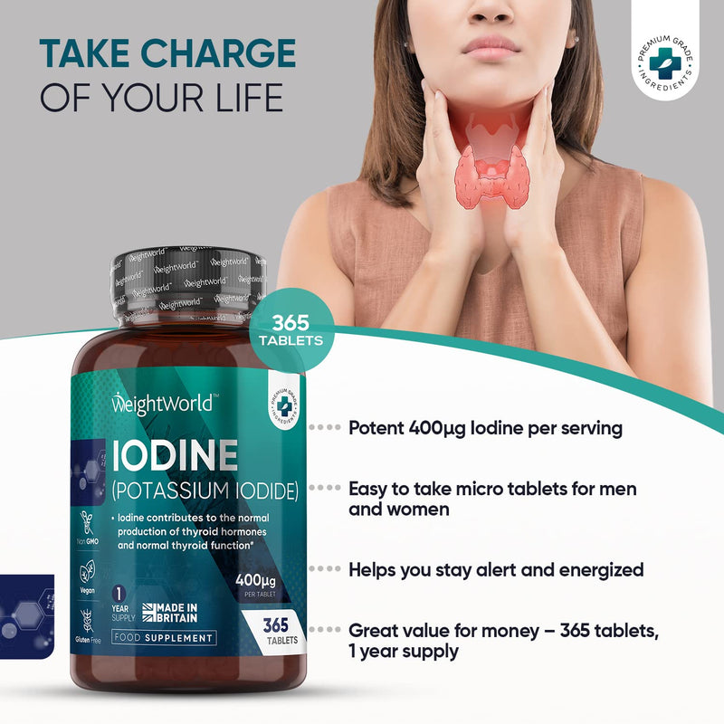 Iodine Tablets 400MCG - High Strength Potassium Iodide 400ug - 365 Vegan Tablets (1 Year Supply) - Non-GMO & Gluten-Free Supplement - Trace Mineral - High Potency Iodine Tablets - UK Made - BeesActive Australia